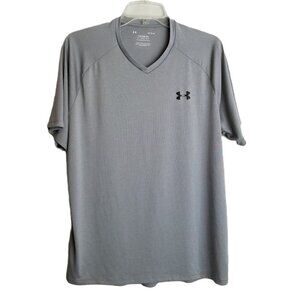Under Armour Tech Tee Size Large Gray V Neck Moisture Wicking Athletic